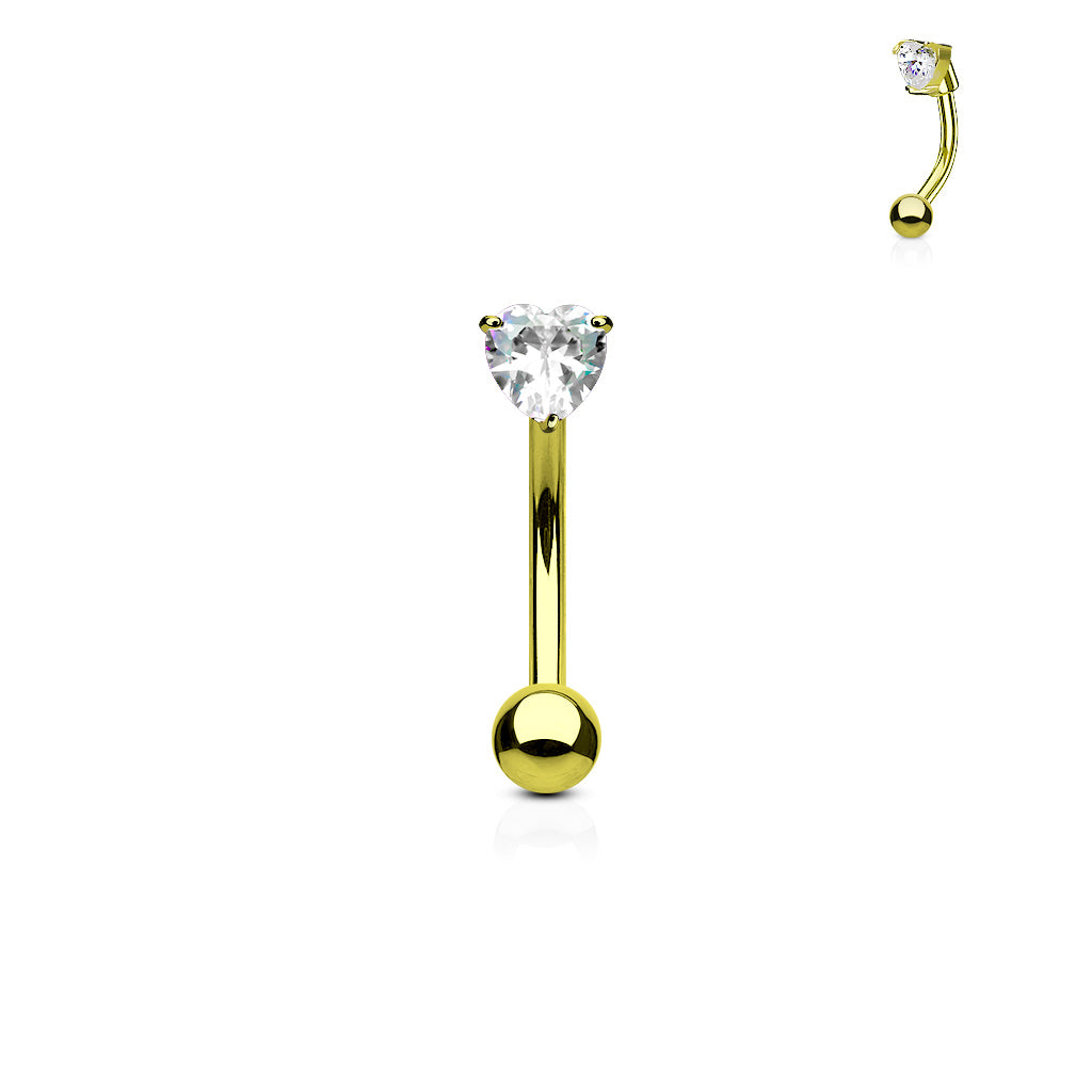 16G Heart CZ Prong Set Top Surgical Steel Eyebrow Ring (8MM)